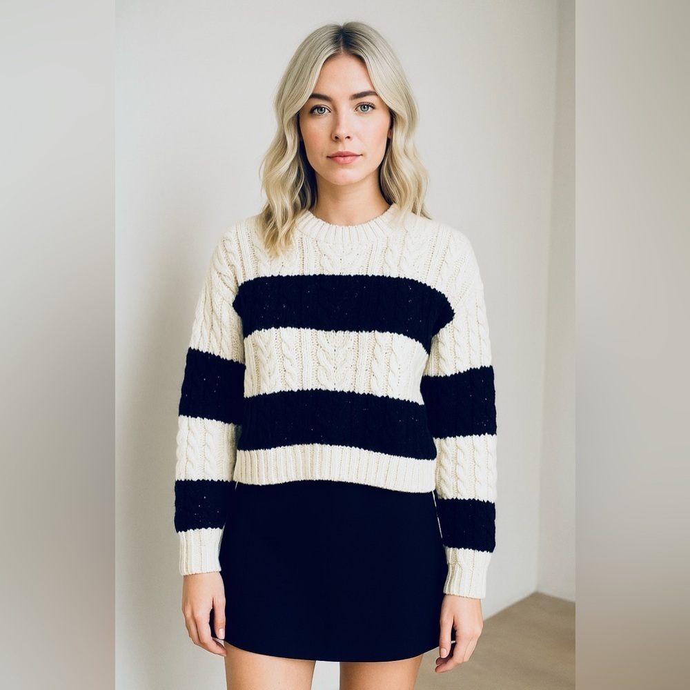 BEBE Striped Cable Knit Sweater – Sz XL